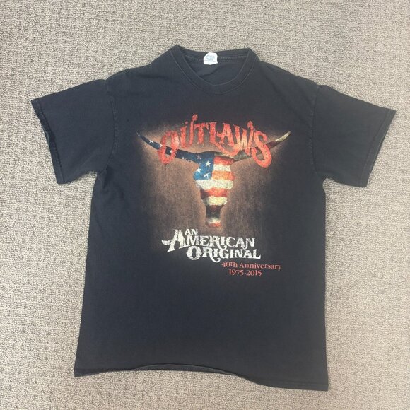 Delta Magnum Weight Shirt Medium Crewneck Graphic American Outlaws Bull Skull - Picture 1 of 7